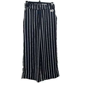 H&M Women Dress Pants Size 2 Blue Stripe Wide Leg High Rise Crop Paperbag